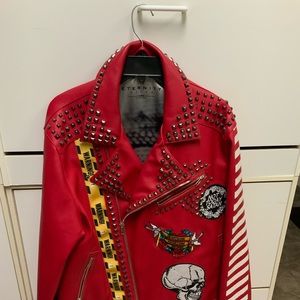 Eternity 2XL Mens Red Leather Jacket NWT BC/AD Rare Artwork
